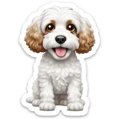 White cavapoo with one brown ear sticker