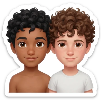 2 boys in love one tan black hair one flare skinned and brown curly hair, both with dark brown eyes sticker