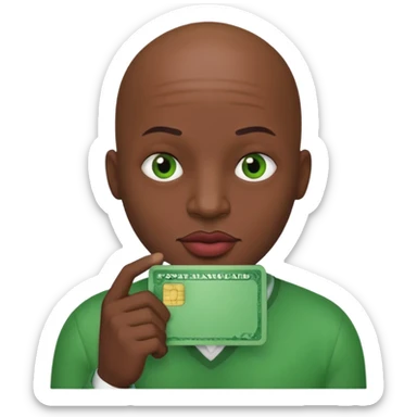 Bald man with huge lips holding a green card  sticker