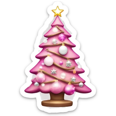 christmas tree lighted up but it is pink and white with cute ornaments which are sparkly pink  sticker