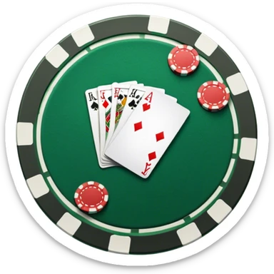 A photorealistic icon with playing cards and poker chips on a round green felt table. Detailed design with realistic lighting and textures, focusing on the classic atmosphere of card games. Transparent background, symbolizing card games and strategy. sticker