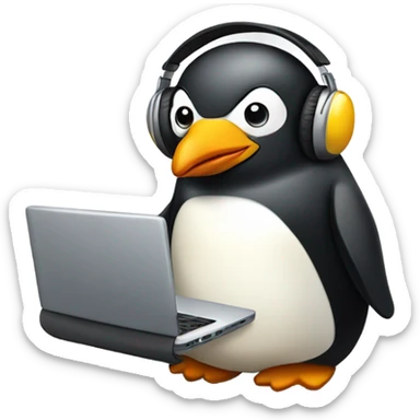 penguin with laptop & headphone sticker