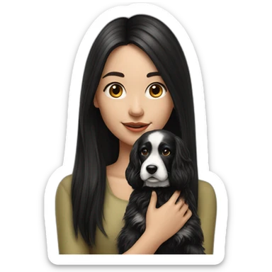 hyperrealist caucasian girl black long hair with english seter dog sticker