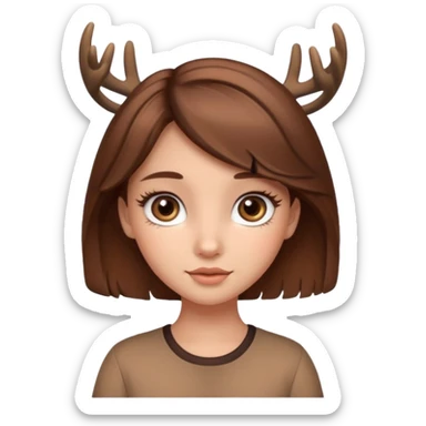 Make a cute girl deer with brown hair and big brown eyes give her cute lashes sticker