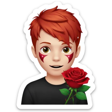 red glitter naughty-looking boy with a rose in his mouth sticker