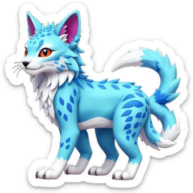 Colorful randomly-colored brightly-colored tropical kawaii edgy cute Lynx-Trico-Sergal-Vernid-Fakémon-Pokémon-creature (full body) sticker