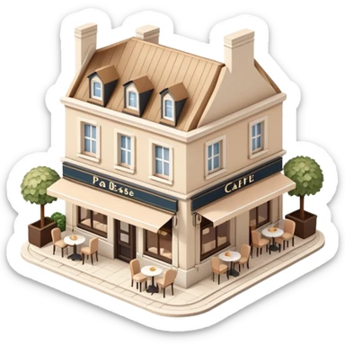 Isometric exterior little cozy beige Parisian café dollhouse style 3D realistic  sticker