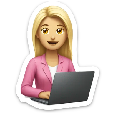 Mujer rubia escribiendo en laptop rosada sticker