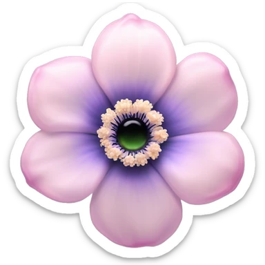 Anemone "A pastel pink anemone flower with a glowing dark center, softly shimmering petals, and delicate sparkles floating around." sticker