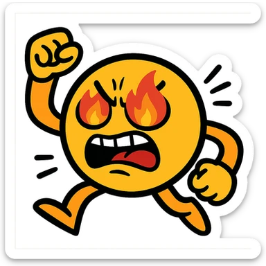 revenge emoji, cartoon style, angry face with fiery eyes, exaggerated features, dynamic pose sticker