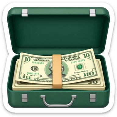 light beige banknotes in an open dark green case sticker