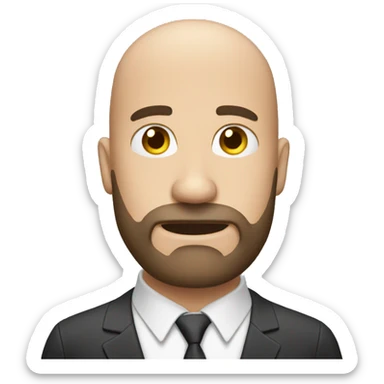 Bald CFO with medium beard, not happy sticker