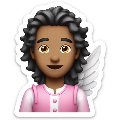 guy wearing pink maid clothes with long black spiky hair and with pink wings sticker