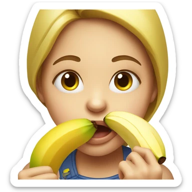 Girl have banana in mouth and eating sticker