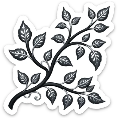 Black and silver filigree vine with leaves, artistic design, 3D, extremely detailed design sticker