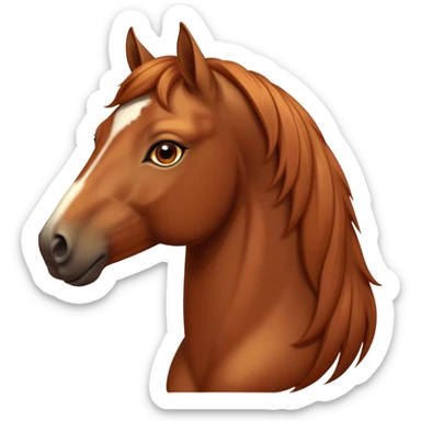Cinematic Noble Chestnut Horse Portrait Emoji, Poised and regal, with a strong, athletic build and a lustrous, well-groomed chestnut fur, deep-set soulful amber eyes, Simplified yet sharp and sophisticated features, highly detailed, glowing with a warm, dignified glow, high shine, intelligent and majestic, stylized with an air of equine elegance, focused and attentive, soft glowing outline, capturing the essence of a watchful and confident steed, so majestic it feels as though it could gallop out of the screen with effortless authority! sticker