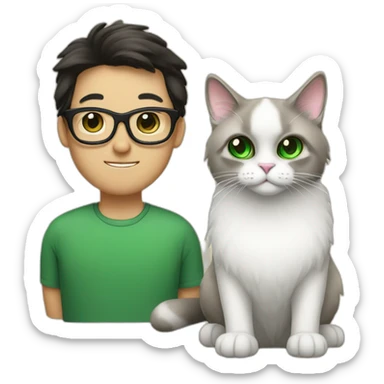 Ragdoll cat in between Asian man with glasses and white girl with green eyes sticker