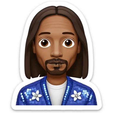 Snoop Dogg with long dark brown hair, periwinkle sequin outfit sticker