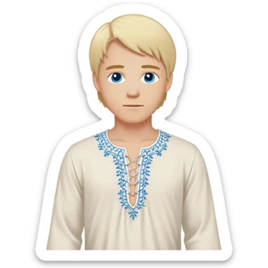 medieval spring outfit worn by a DnD themed fantasy male character. soft cotton tunic with a laced-up neckline and subtle floral embroidery. clothes only above the waist. The clothes full waist. The character's haven't arms. character is white-skinned, blonde hair, blue eyes, medium-length straight hair. sticker