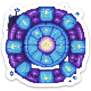 minimalist pixel art stylized neutron particle, cosmic background with stars, cool blue and purple colors, modern flat design, clear and distinct for emoji use sticker