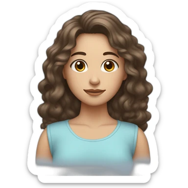 Brunette with wavy hair, brown eyes, 1,58 meterers tall, with her head pressed against a light blue very soft pillow because she’s embarrassed  sticker