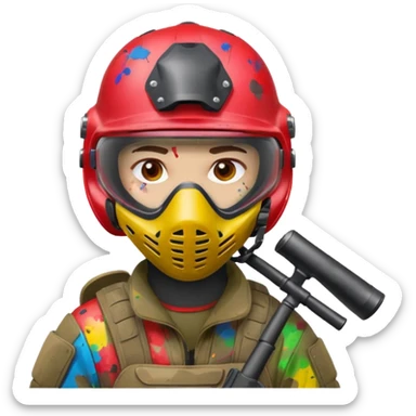 paintball player face shot with lots of colors messy red helmet sticker
