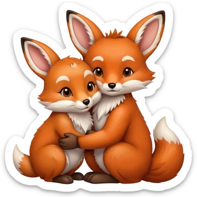 A fox hugs a brown bunny sticker