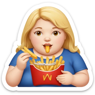 Fat Girl munching fries sticker