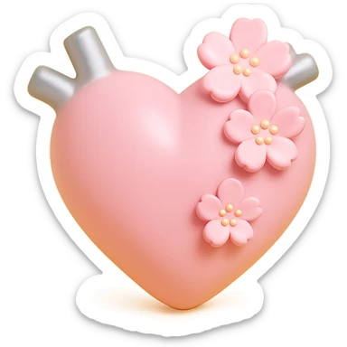 heart with sakura and silver accents, vinyl figure style sticker