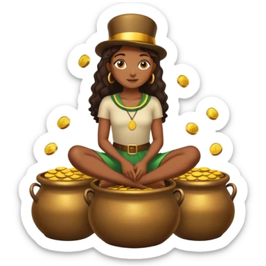 black woman sitting on a pot of gold coins sticker