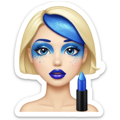 blue lipstick with glitter sticker