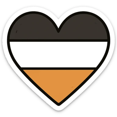 flat toon style heart with black, white, and orange horizontal stripes sticker