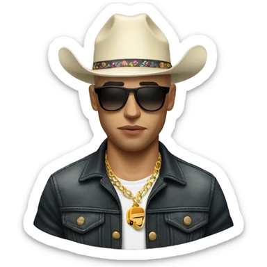 Emoji de bad bunny el cantante vestido de vaquero como en su último álbum nadie sabe lo que va a pasar mañana sticker