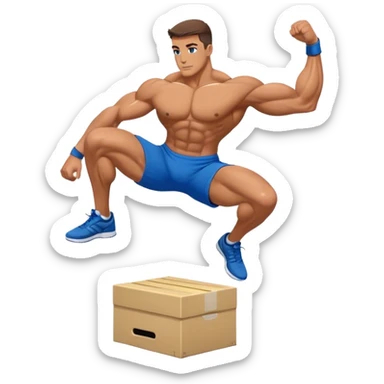 bodybuilder blue shorts box-jump workout side-view sticker