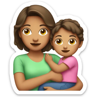 hispanic girl with pink shirt holding a baby  sticker