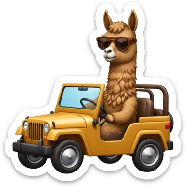 Llama driving a jeep sticker