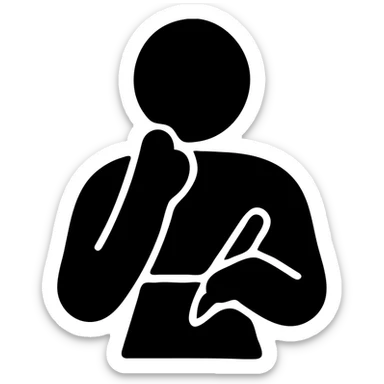 icon of a person holding a pen and paper, looking thoughtful sticker