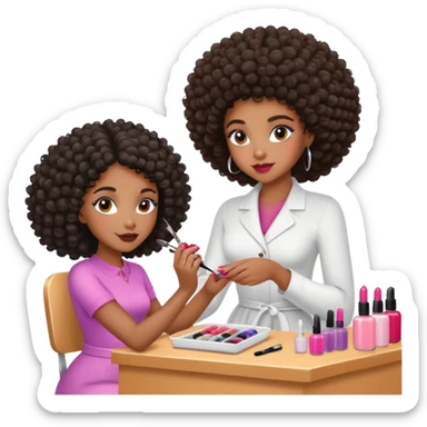 Black girl with curly fro getting nails done sticker