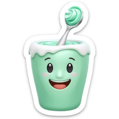 small squeeze of toothpaste in a soft swirl or wave, glossy texture, fresh color white or mint green or striped with blue or red, clean 3D rendering, soft lighting, subtle shadows, emoji scale, optimized for clarity, gloss, and freshness at small size sticker