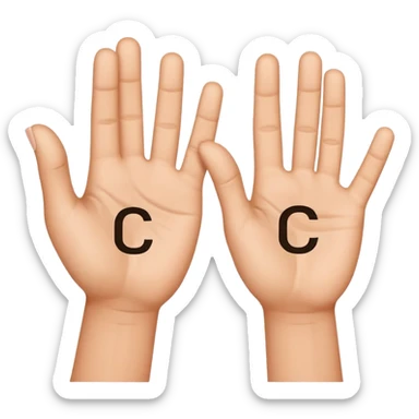 Two hands with one making a “c” and the other a “t”.. hands only use thumb and pointer fingers to create letters. The “t” goes inside the “c” and looks like it’s hanging off of it sticker