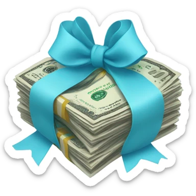 A bunch of dollars, tied with pastel blue bow sticker