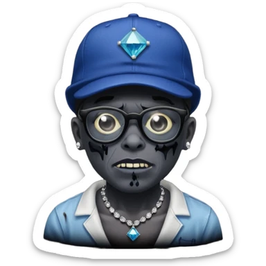Zombie with black glasses dodger hat and diamond necklace sticker