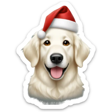 White Golden retriever face with christmas hat sticker