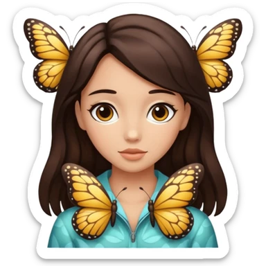 Koyu kahverengi kelebek model saçları olan buğday tenli bir kız sticker