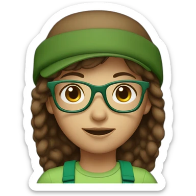 Brown haired girl with green cap and glasses sticker