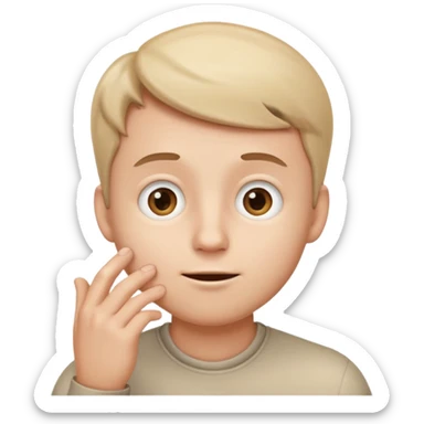 A iPhone type emoij guy white curious with his eyes looking up to a corner and his hand on his chin looking like hes curious  sticker