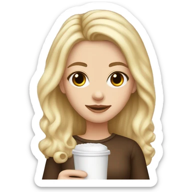 white girl with blonde medium hair and a hot chocolate sticker