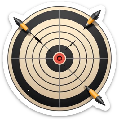 Paper target that has been shot with black bullet holes in the center sticker