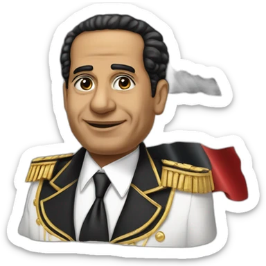 Satirical cartoon Egyptian President Canidate Ahmed Tantawy in a tuxedo with egyptian flag sticker