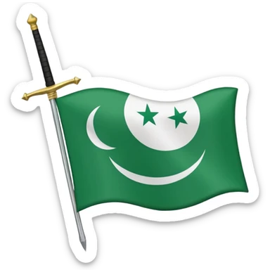 hazara flag, green background, half moon emblem in top right corner with one sword crossing. sticker
